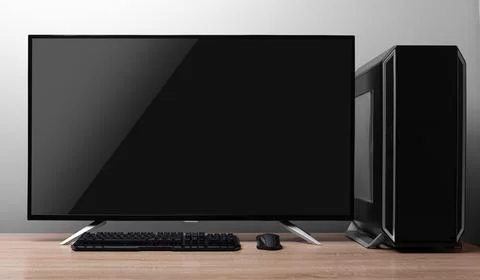 Workplace. Table with a desktop personal computer. Stock Photos