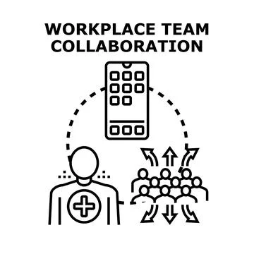 Workplace team collaboration concept with mobile technology Illustration
