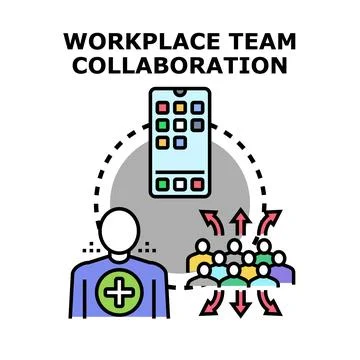 Workplace team collaboration concept with mobile technology Stock Illustration