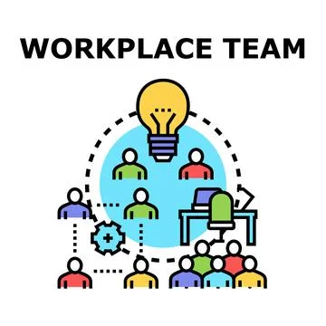 Workplace team connecting, collaborating, and generating business ideas Stock Illustration