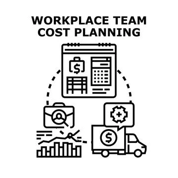 Workplace team cost planning analyzing financial strategy Stock Illustration