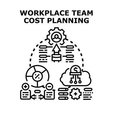 Workplace team cost planning calculating business expenses Stock Illustration