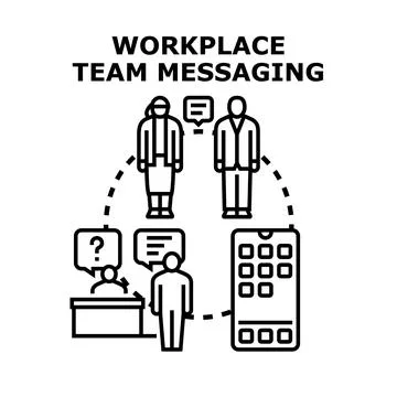 Workplace team messaging connecting employees and communicating online Stock Illustration