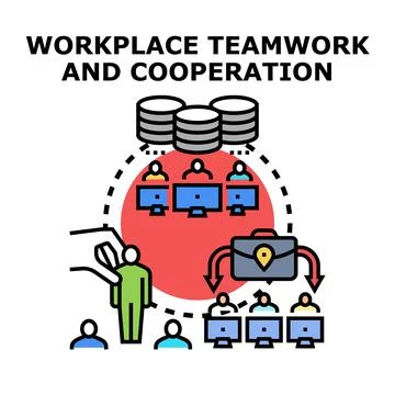 Workplace teamwork and business cooperation concept illustration Stock Illustration