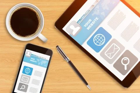 Workplace with tech device Иллюстрация