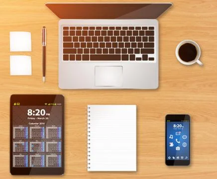 Workplace with tech device Stock Illustration