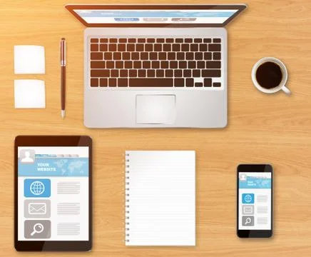 Workplace with tech device Stock Illustration