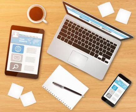 Workplace with tech device Stock Illustration