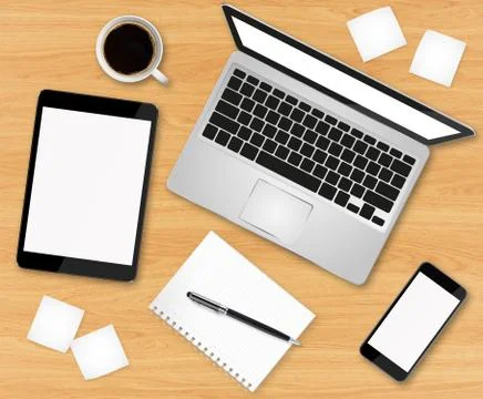 Workplace with tech device Stock Illustration