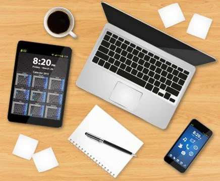 Workplace with tech device Stock Illustration