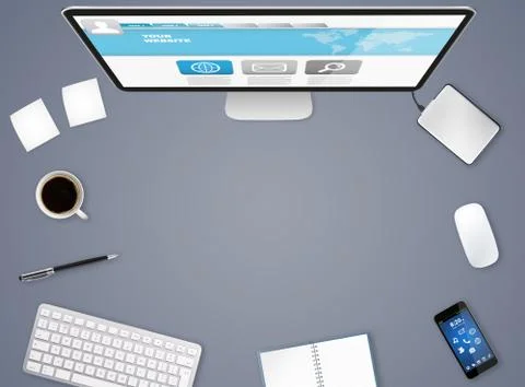 Workplace with tech device Stock Illustration