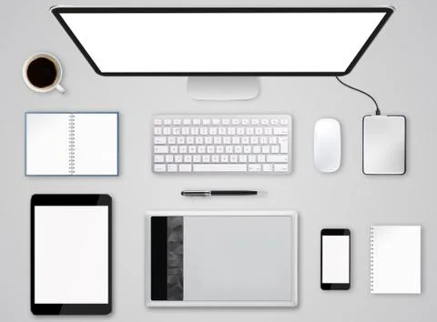 Workplace with tech device Stock Illustration