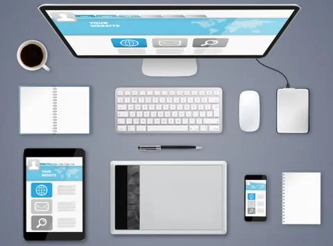 Workplace with tech device Stock Illustration