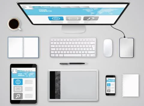 Workplace with tech device Illustrazione stock