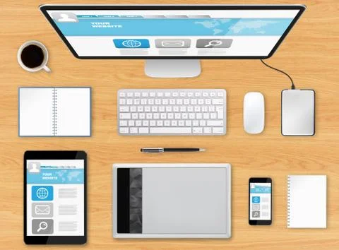 Workplace with tech device Stock Illustration