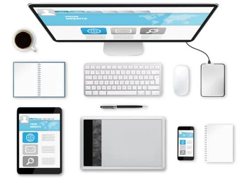 Workplace with tech device Illustrazione stock