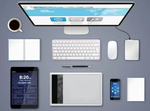 Workplace with tech device Stock Illustration