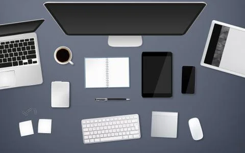 Workplace with tech device Stock Illustration