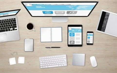 Workplace with tech device Illustrazione stock