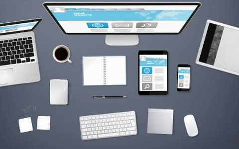 Workplace with tech device Иллюстрация