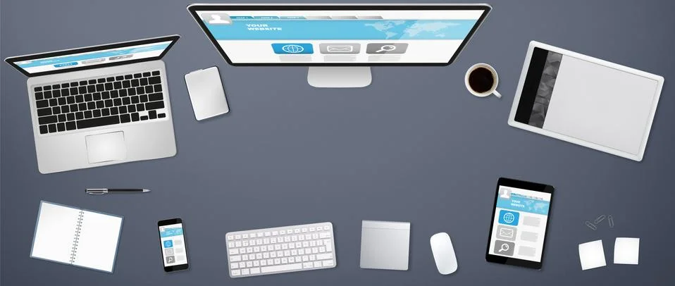 Workplace with tech device Stock Illustration