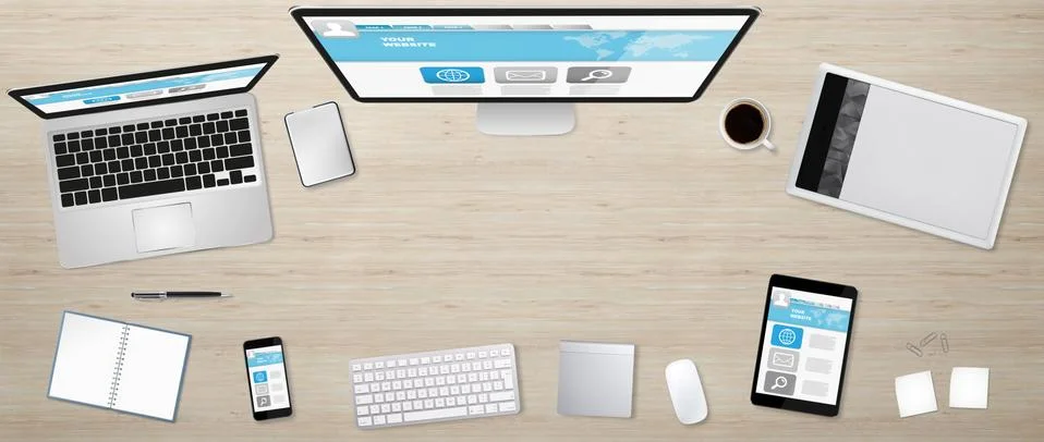 Workplace with tech device Stock Illustration