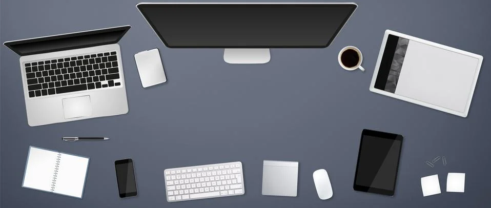Workplace with tech device Illustrazione stock