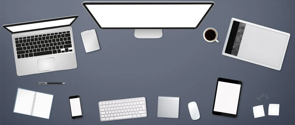 Workplace with tech device Stock Illustration