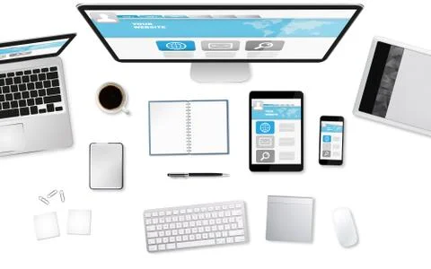 Workplace with tech device 스톡 일러스트