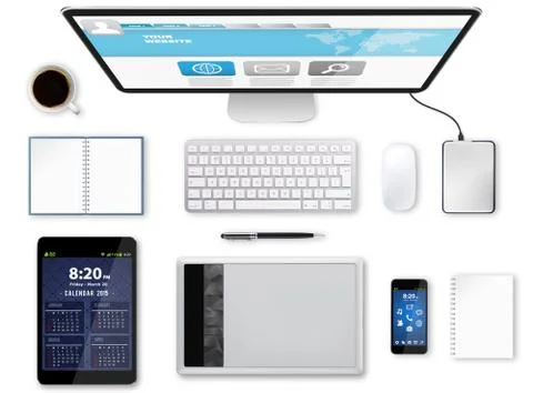 Workplace with tech device Stock Illustration