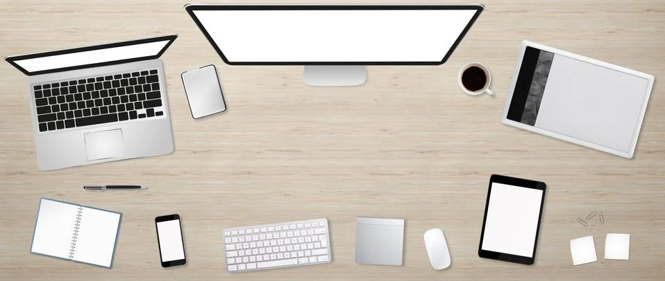 Workplace with tech device Stock Illustration