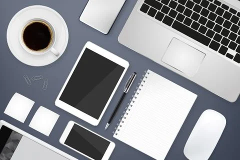 Workplace with tech device 스톡 일러스트