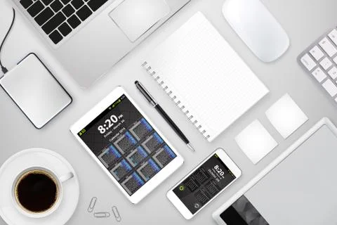 Workplace with tech device Stock Photos