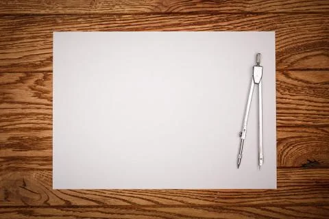 Workplace - technical project. engineering tools on wooden table. blank sheet of Foto stock