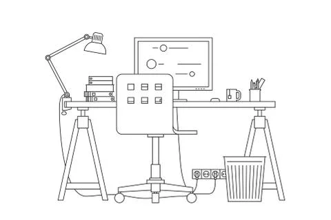 Workplace thin line illustration. Stock Illustration