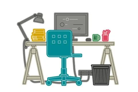Workplace thin line illustration. Stock Illustration