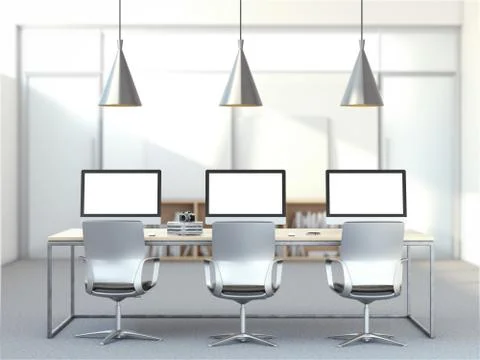 Workplace with three computers 스톡 일러스트