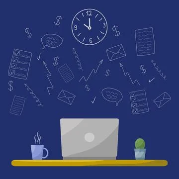 Workplace, time management, flat vector illustration Stock Illustration