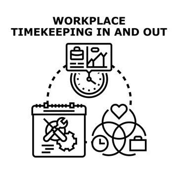 Workplace timekeeping in and out system concept Stock Illustration