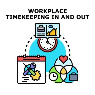 Workplace timekeeping in and out system concept Stock Illustration