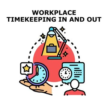 Workplace timekeeping system managing employee work hours Stock Illustration