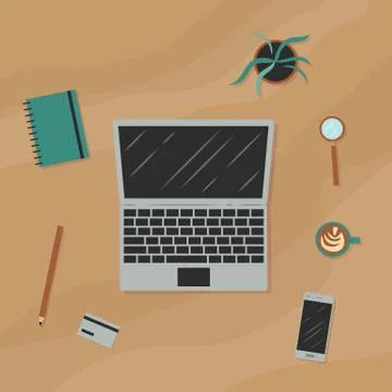 Workplace. Top view. Isolated objects. Vector cartoon illustration. Stock Illustration