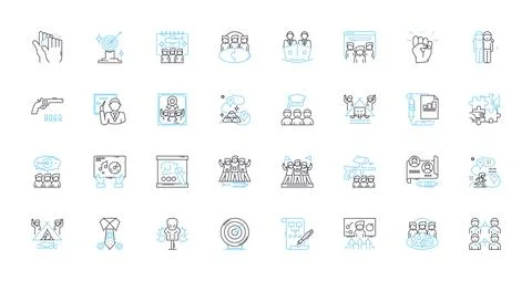 Workplace training linear icons set. Learning, Skill-building, Development Illustrazione stock
