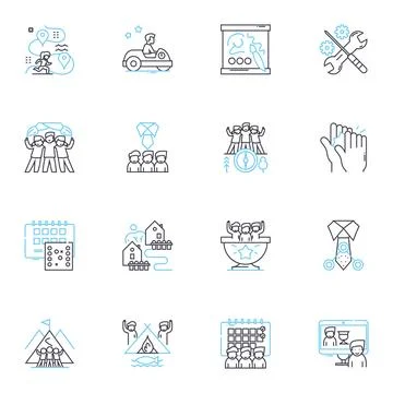 Workplace training linear icons set. Learning, Skill-building, Development Illustrazione stock