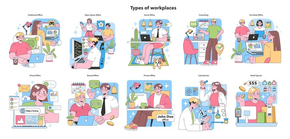 Workplace variety set. Flat vector illustration 스톡 일러스트