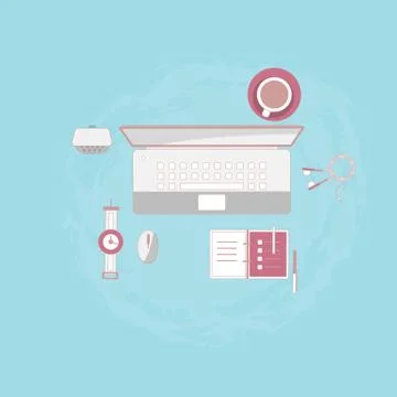 Workplace vector. Flat style computer, a technique for work. 스톡 일러스트