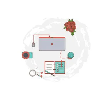 Workplace vector. Flat style computer, a technique for work. Stock Illustration