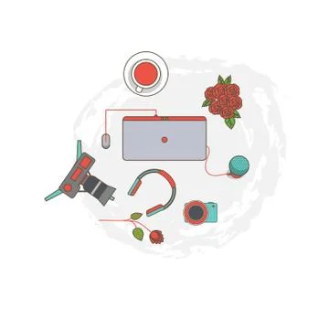 Workplace vector. Flat style computer, a technique for work. イラスト素材