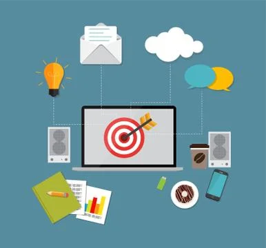 Workplace. Vector illustration. Flat computing background Stock Illustration