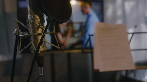 Workplace of Voiceover Actor in Dubbing Studio Stock Footage 274474236